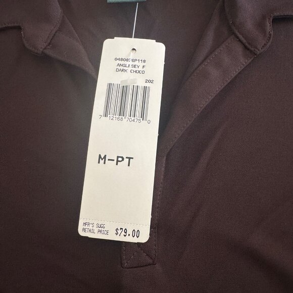 Lauren Ralph Lauren Women's Dark Choco Anglesey Top With Collar, Size P/M NWT - Picture 5 of 7